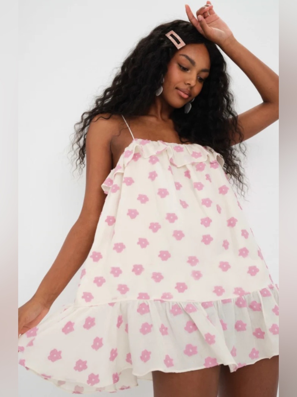 FOR LOVE & LEMONS floral daisy pink & white ruffle olea mini Dress size small